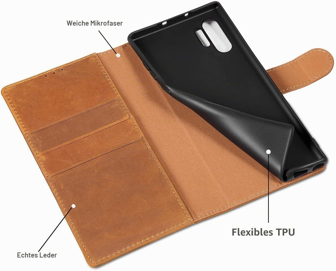 LENSUN Echtleder Hülle für Samsung Galaxy Note 10 Plus, Handyhülle [Echtes Leder] [Magnetverschluss]