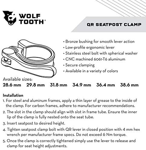 Wolf Tooth QR Sattelstützenklemme mit Schnellspanner, 28,6 mm, Blau Blue 28.6mm/29mm, Blue 28.6mm/29