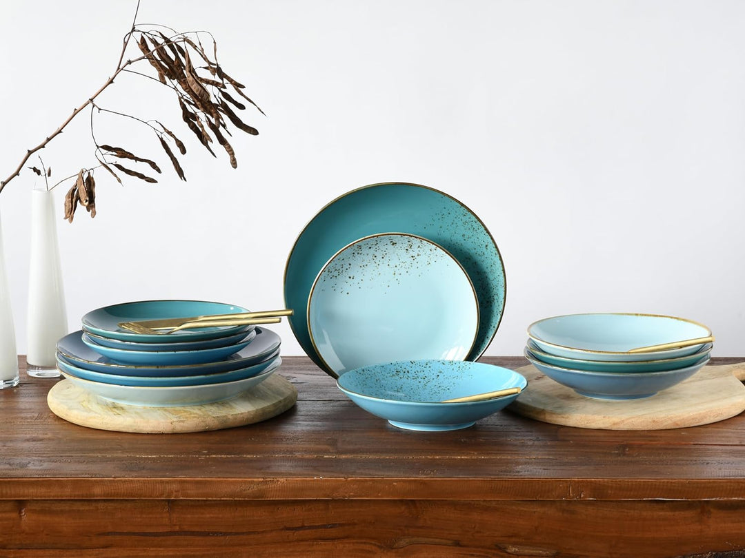 Creatable 20966, Serie Nature Collection Aqua, Geschirrset, Teller Set 12 teilig, Steinzeug Aqua 12