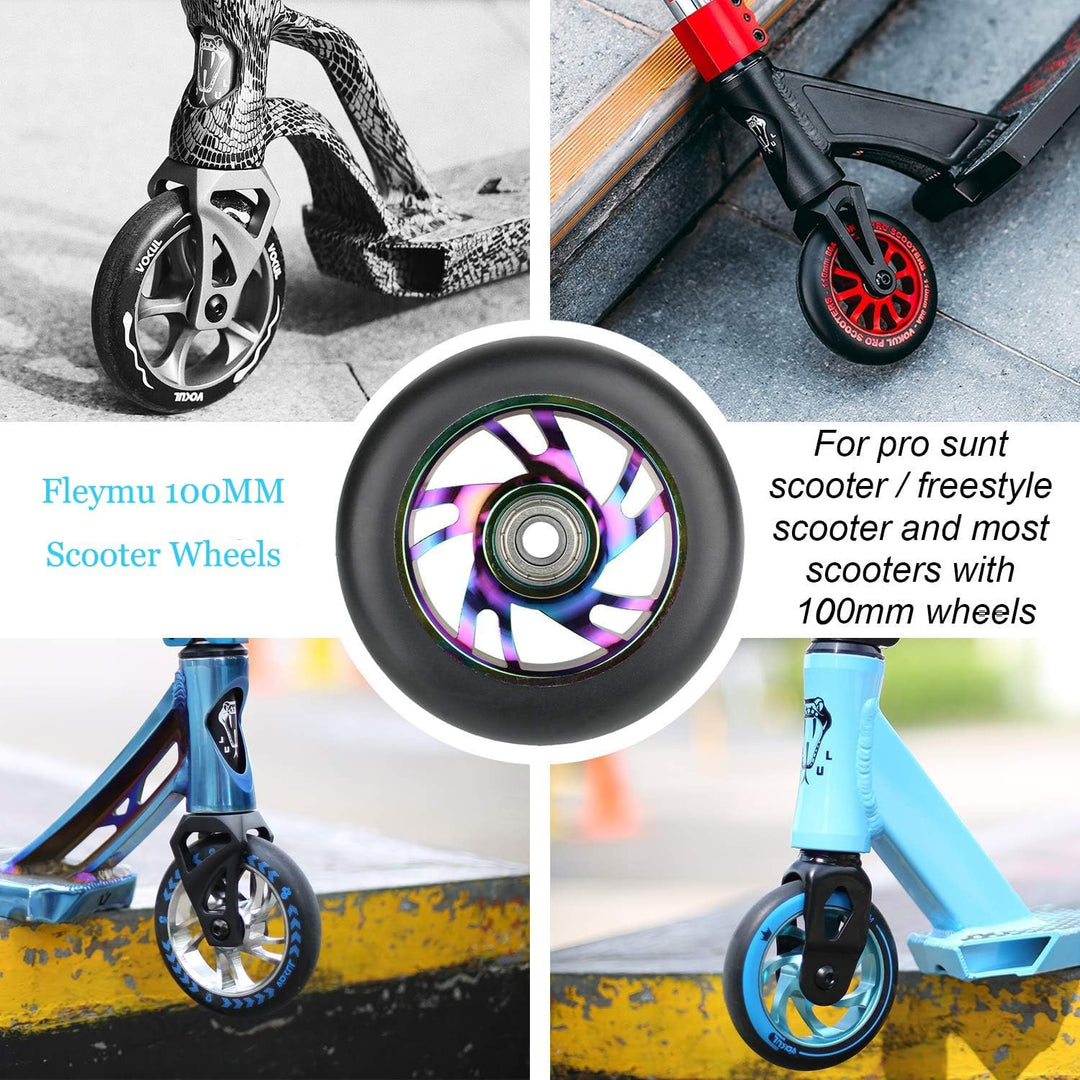 2 Stück Pro Stunt Scooter Rollen 100mm, Stunt Scooter Räder with ABEC-9 Bearings, Thickened PVC Repl