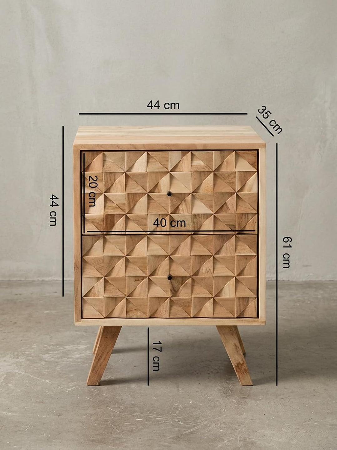 KADIMA DESIGN Handgefertigtes Nachtkästchen aus Massivholz, moderner Landhaus-Stil, 2 Schubladen