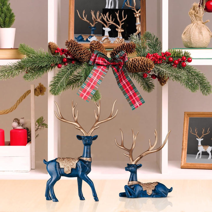 DOVDOV 2 Stück Weihnachten Hirsch Figuren Blau Deko Weihnachten Hirsch Kleine Rentier Weihnachtsdeko