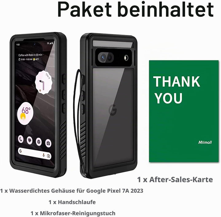 Miimall Schutzhülle für Google Pixel 7A, wasserdicht, IP68, HD-Displayschutz, 360 °, stossfest, robu