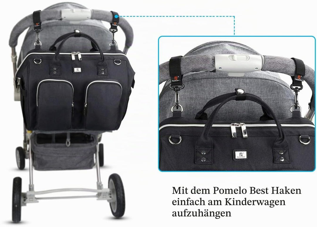Pomelo Best Wickeltasche mit wasserdicher Wickelunterlage und 2 Kinderwagen Haken verstellbare Schul