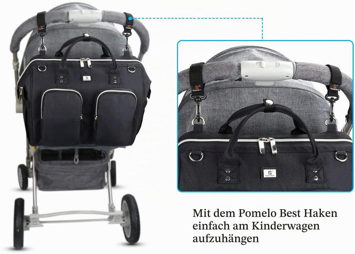 Pomelo Best Wickeltasche mit wasserdicher Wickelunterlage und 2 Kinderwagen Haken verstellbare Schul