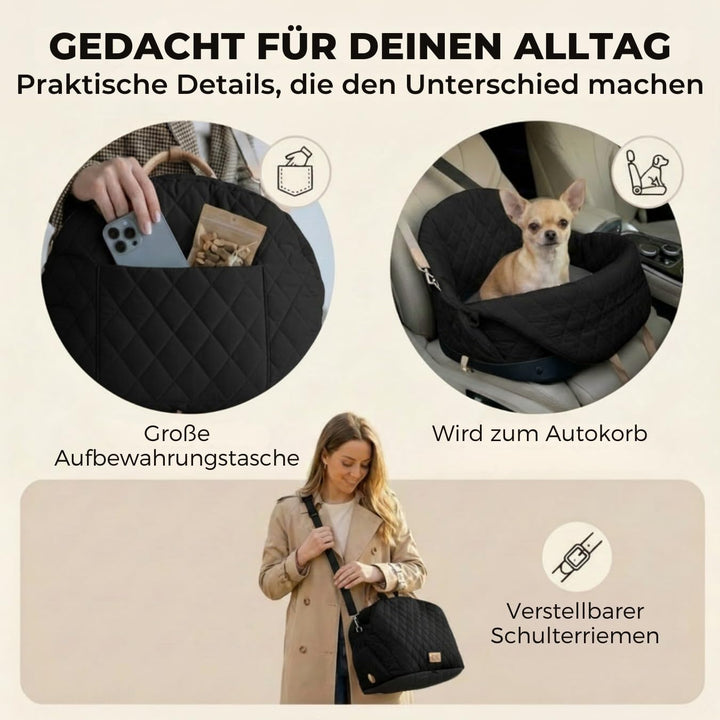Hundetransporttasche fürs Auto, Auto-Hundesitz, Katzentransporttasche mit Schultergurt und Sicherhei