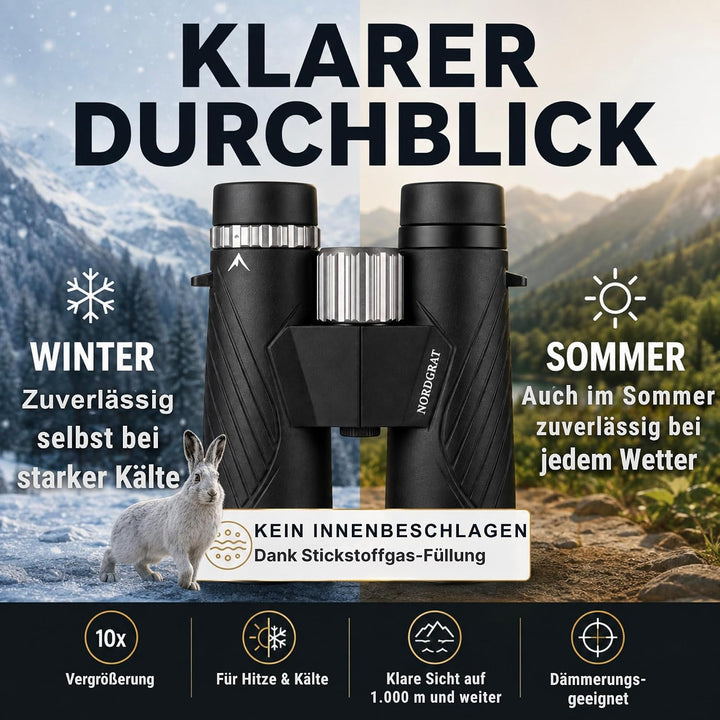 Fernglas 10x42 für Erwachsene – IPX7 wasserdicht, BAK-4-HD-Prisma, FMC-Linsen, phasenkorrigiert, für