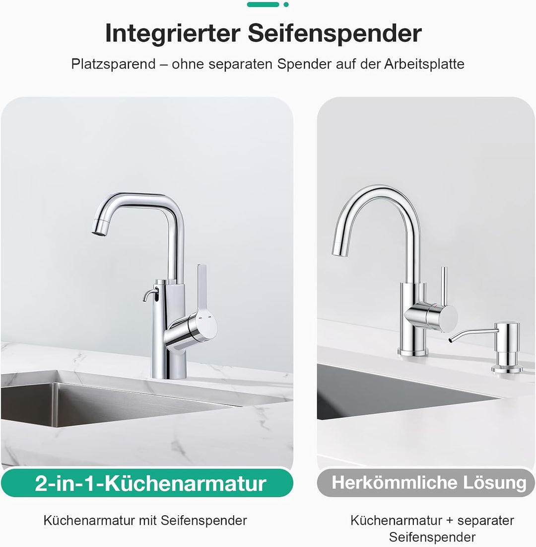 Faustina Waschtischarmatur Bad für Waschbecken mit Seifenspender, Einhebelmischer Waschtisch Armatur