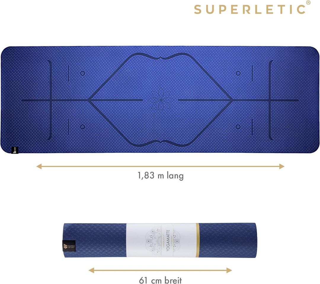 SUPERLETIC Yogamatte & Gymnastikmatte - 0.8/1.0/1.5 cm Dicke,Sportmatte Rutschfest mit Tragegurt, Ha