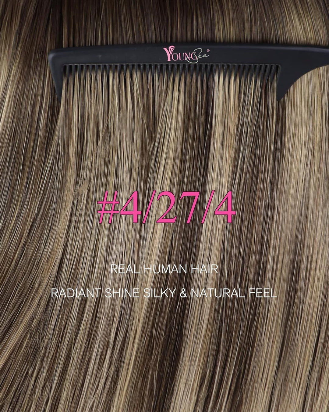 YoungSee Tape in Extensions Echthaar Ombre Echthaar Extensions Tape 50cm Dunkelbraun Balayage Blond