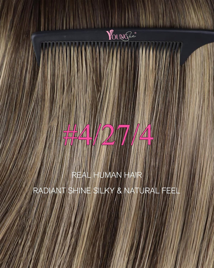 YoungSee Tape in Extensions Echthaar Ombre Echthaar Extensions Tape 50cm Dunkelbraun Balayage Blond