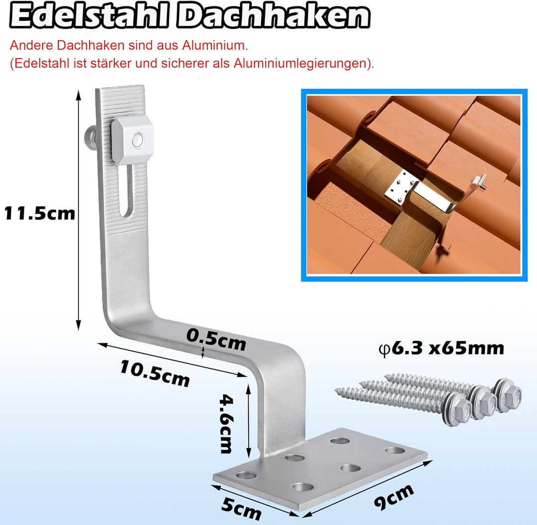 Photovoltaik Solar Halterung Ziegeldach Befestigungssystem 10 Module, Solarmodul Halterung Ziegeldac