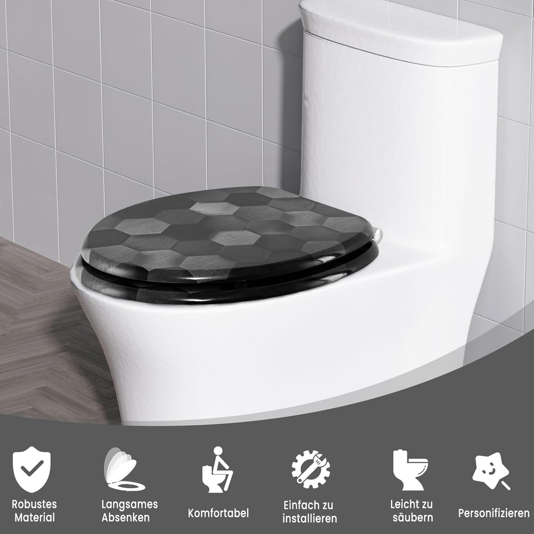 WOLTU Toilettendeckel mit Absenkautomatik, WC Sitz O Form MDF, Klodeckel mit Motiv, Klobrille Toilet
