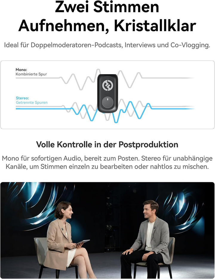 Hollyland Lark A1 Duo Wireless Lavalier Mikrofon für iPhone 15/16/17 &amp; Android,Kabellos Mini Microph