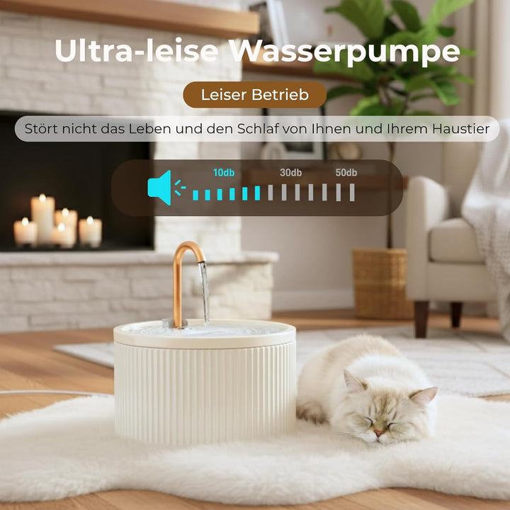 Keramik Katzenbrunnen 2.1L mit Kupferrohr, Trinkbrunnen für Katzen, Flüsterleiser Wasserspender für