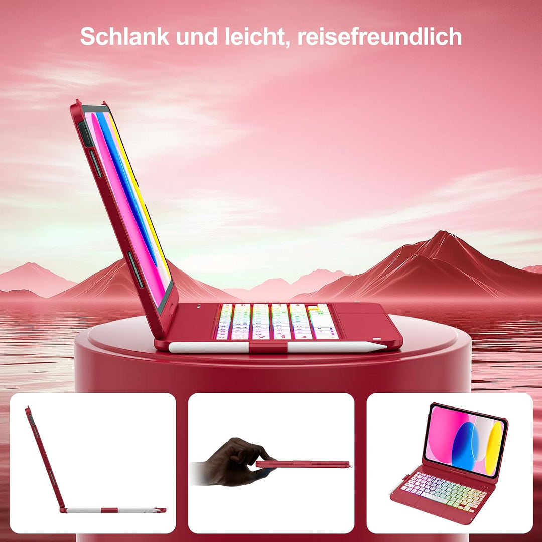 MMK Tastatur Hülle für iPad A16 11 Generation 2025/10 Generation 2022(11/10.9 Zoll), 7 Farben Beleuc