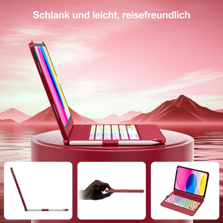 MMK Tastatur Hülle für iPad A16 11 Generation 2025/10 Generation 2022(11/10.9 Zoll), 7 Farben Beleuc