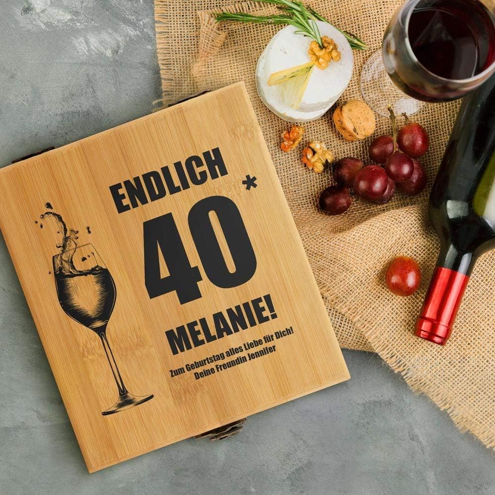 Maverton Weinöffner-Set personalisiert Weinset Sommelier Set - Geschenkbox Holzbox + 4er Weinzubehör