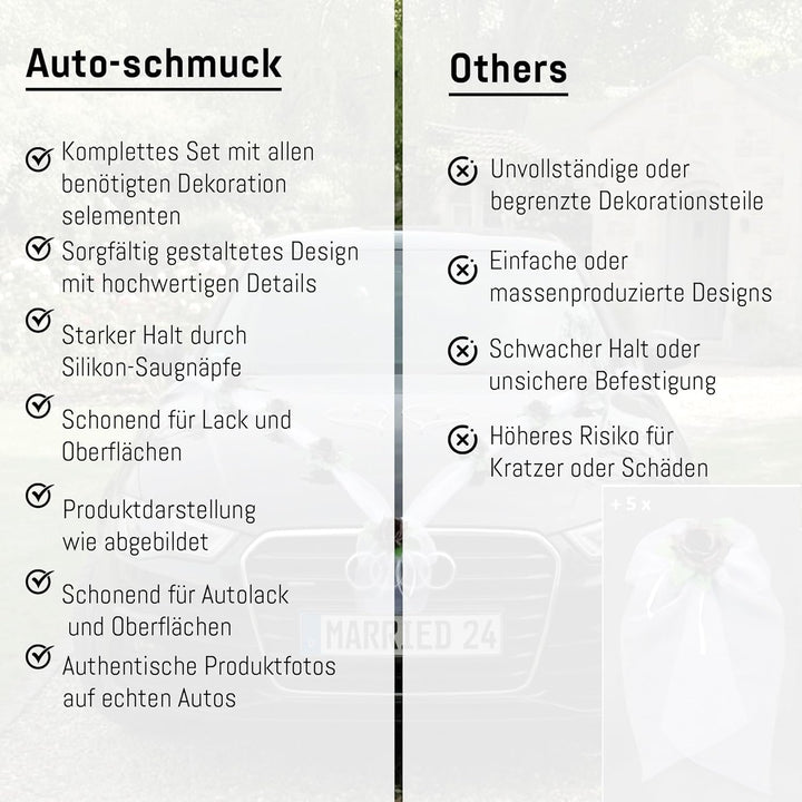 Organza M + Schleife Auto Schmuck Braut Paar Rose Deko Dekoration Autoschmuck Hochzeit Car Auto Wedd