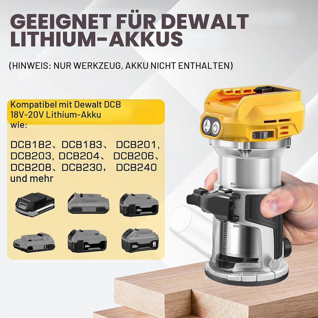Akku Oberfräse kompatibel mit Dewalt DCB 18V-20V Akku, 800W Oberfräse Trimmer Einhandfräse, Bürstenl