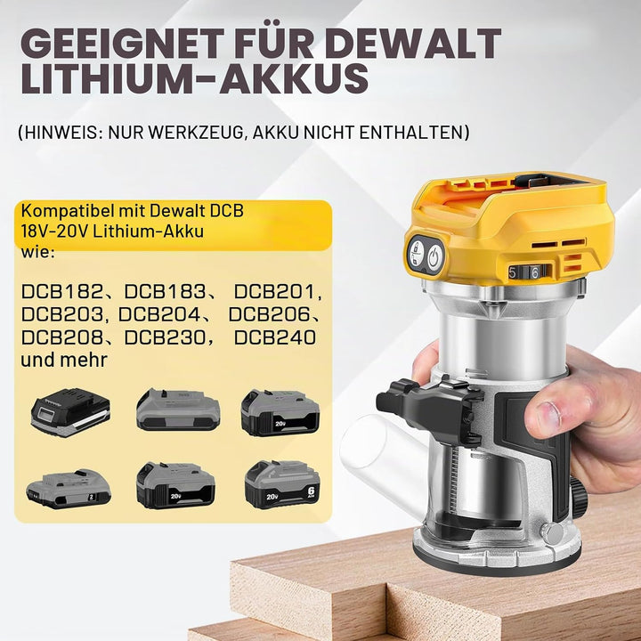 Akku Oberfräse kompatibel mit Dewalt DCB 18V-20V Akku, 800W Oberfräse Trimmer Einhandfräse, Bürstenl