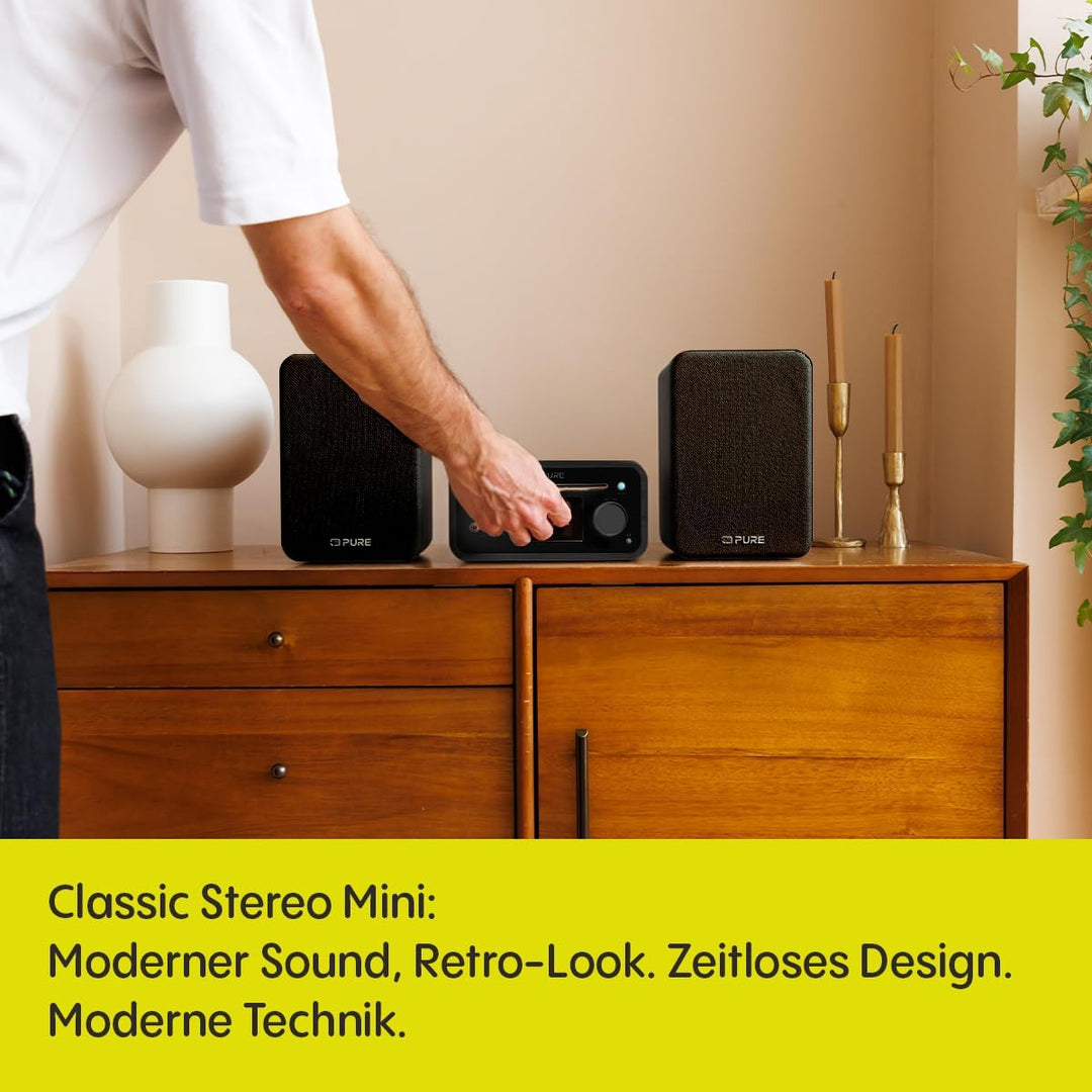 Pure Classic Stereo Mini Mikro HiFi Anlage mit CD-Player DAB+ Radio Bluetooth 5.3 USB AUX Kopfhörera