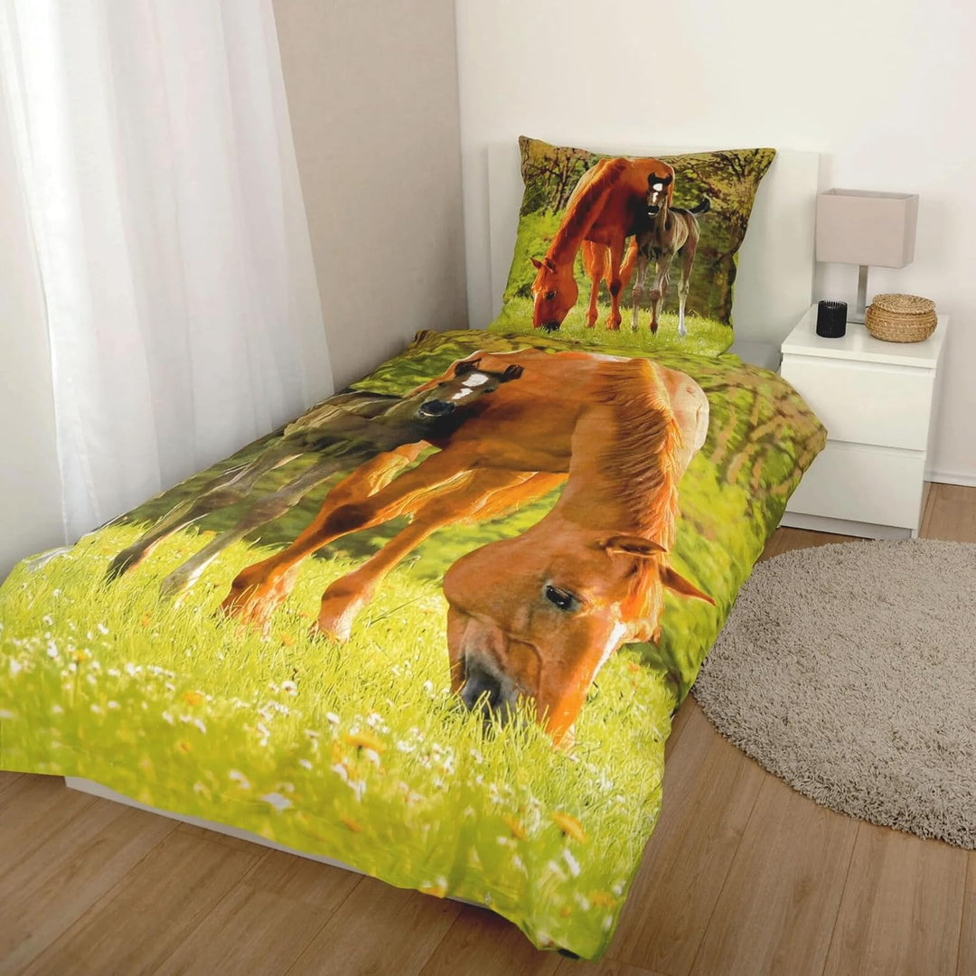 Young Collection Pferd Bettwäsche, 2-teilig, 80 x 80 cm, 135 x 200 cm Baumwolle 100%