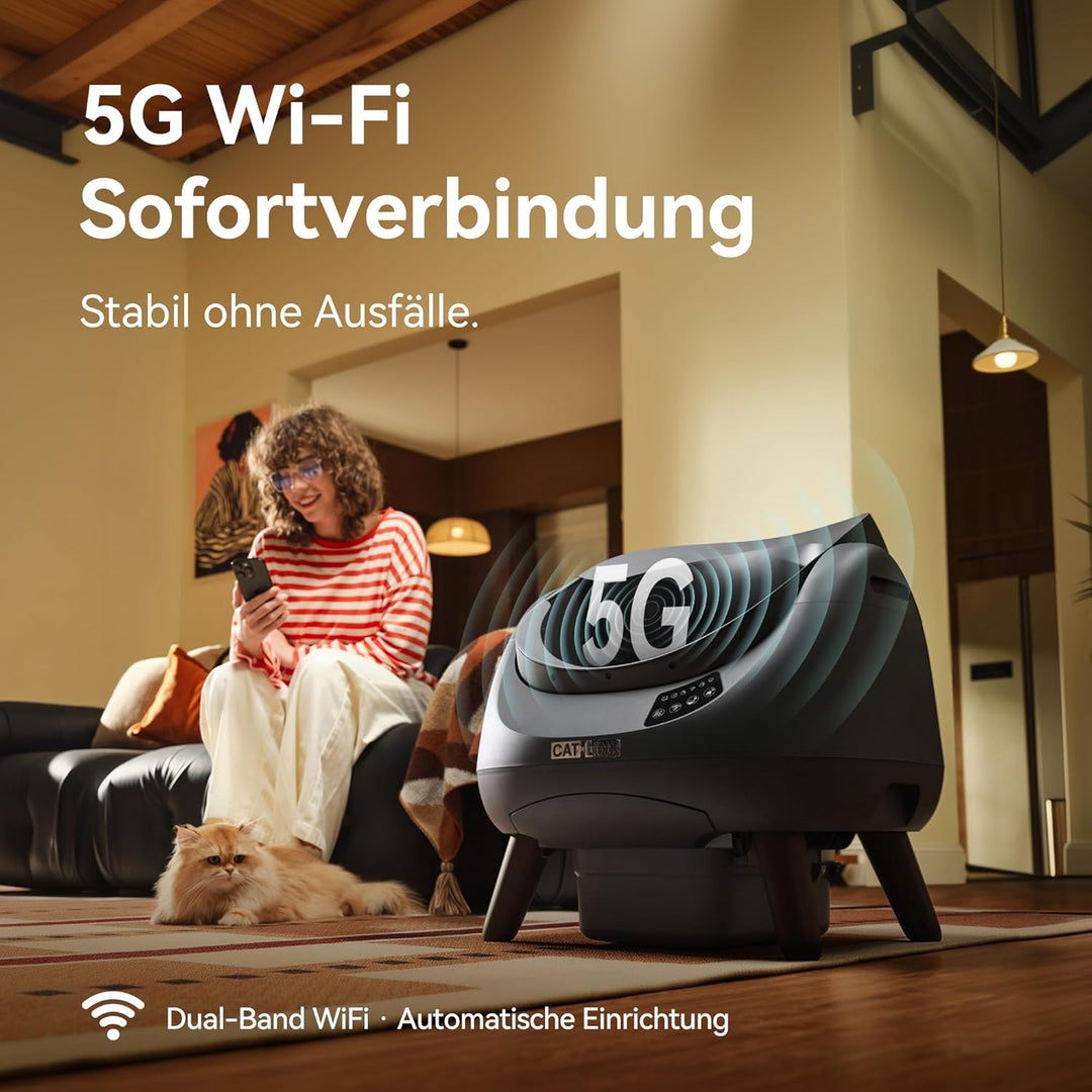 CATLINK Selbstreinigende Katzentoilette, Katzenklo XXL mit offenem Top-Design, 5 GHz WLAN, 12L Gross
