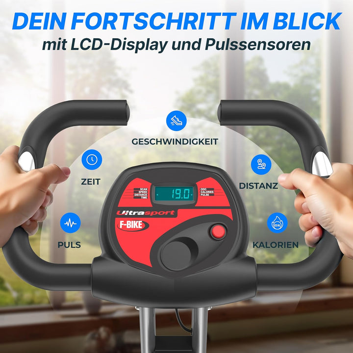 Ultrasport F-Bike/F-Rider Basics, Fahrradtrainer, Heimtrainer,klappbarer Hometrainer, LCD Display,op