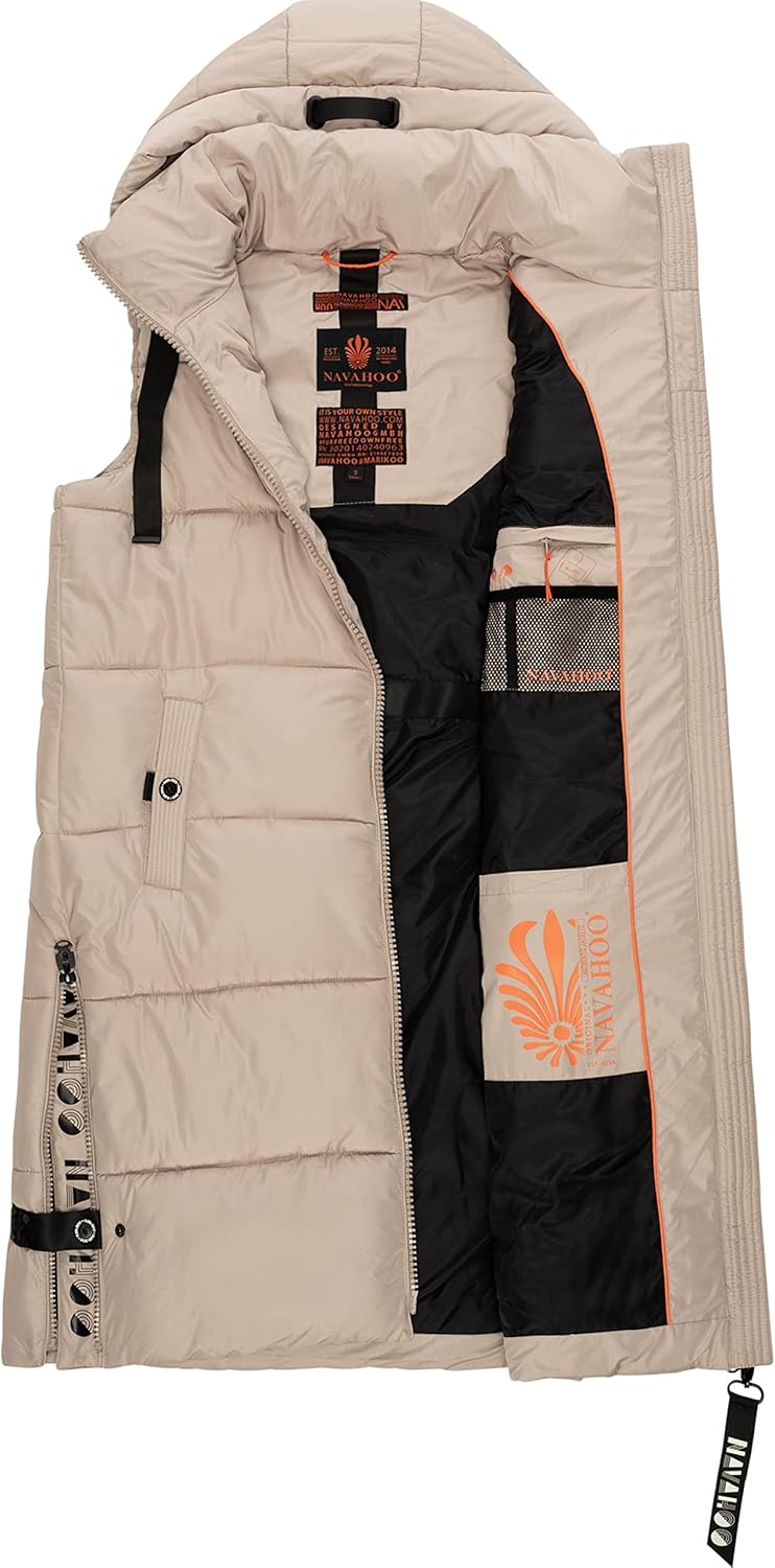 Navahoo Damen ärmellose Lange Outdoorweste warme Winterjacke Schnuffelchen XS-3XL XXL Taupe, XXL Tau