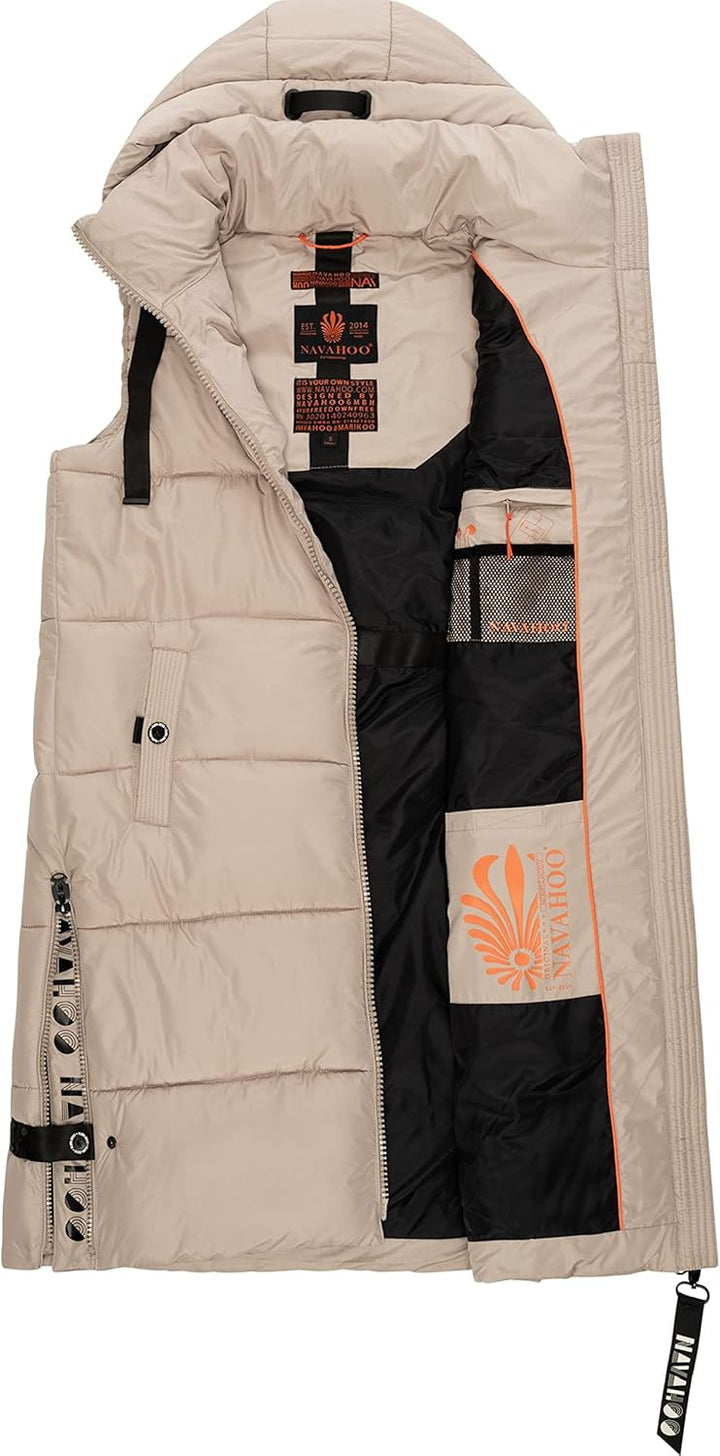 Navahoo Damen ärmellose Lange Outdoorweste warme Winterjacke Schnuffelchen XS-3XL XXL Taupe, XXL Tau