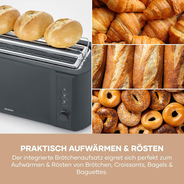 Severin Toaster Langschlitz, 4 Scheiben mit integrierten Brötchenaufsatz, 2 Langschlitz-Röstschachte