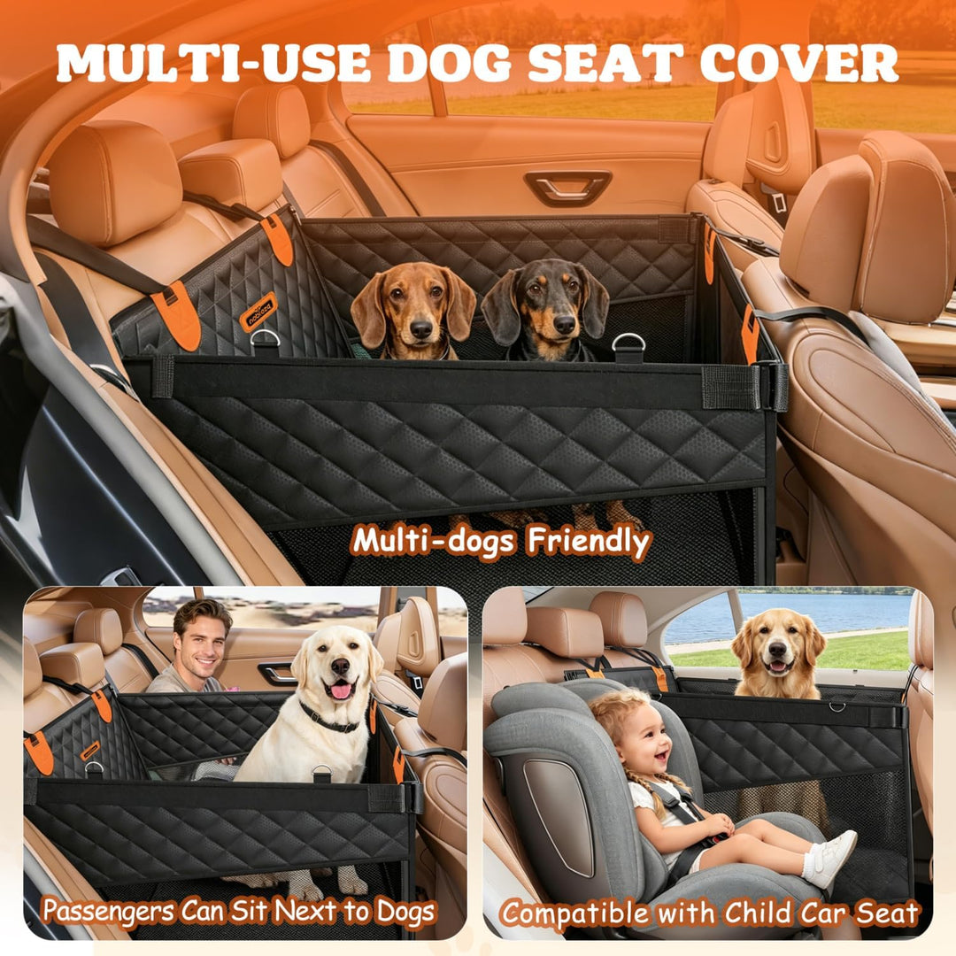 Nobleza Hundeautositz L72 x B58 x H55cm Schwarz | Rücksitzverlängerung Verstärkt für Mittlere Hunde