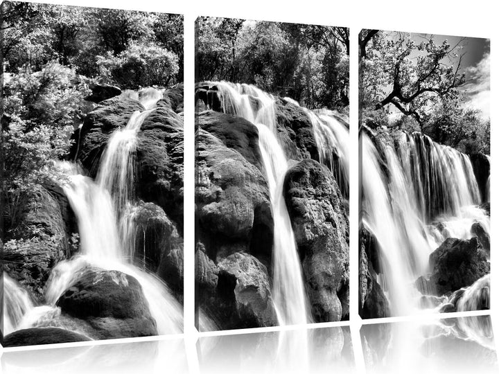 Pixxprint Wasserfall im Dschungel als Leinwandbild/Grösse: 3 Teilig (120x80) cm/Wandbild/Kunstdruck/