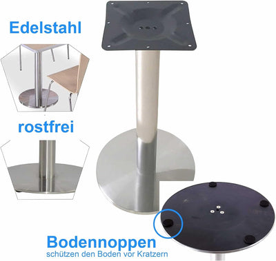 ONPIRA Untergestell Rund Edelstahl Tischgestell Bistrotisch Bodenplatte Ø45cm