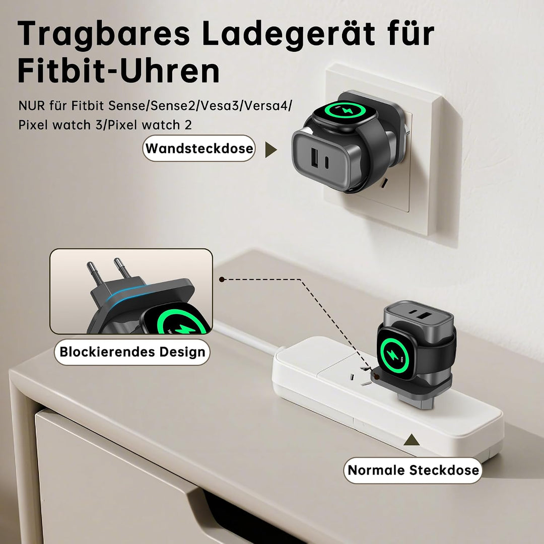 3-in-1-Ladegerät für Fitbit Sense/Sense 2 /Versa 4/3/Ace LTE,PD25W USB-C | Schnellladung Dual Port W