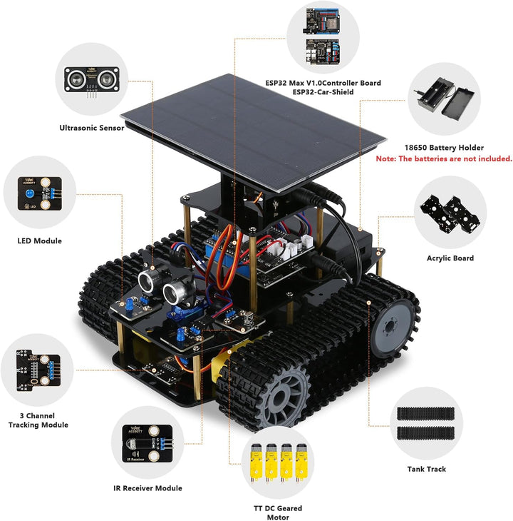 Roboterbausatz, Robotik für Kinder im Alter von 8–12 12–16+ Jahren, 4-in-1-ESP32-Smart-Tank-Solarrob