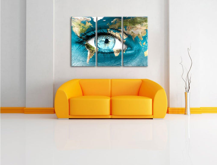 Pixxprint Die Erde gezeichnet auf EIN Gesicht 3-Teiler Leinwandbild 120x80 Bild auf Leinwand