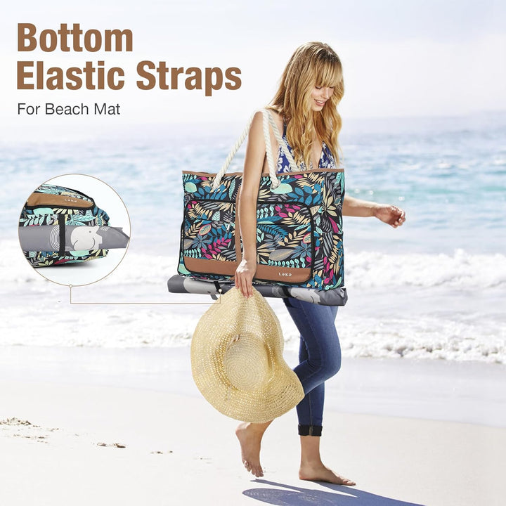 Lekespring Strandtasche Damen Gross mit Reissverschluss, Vielseitiger Damen Shopper Badetasche Sauna