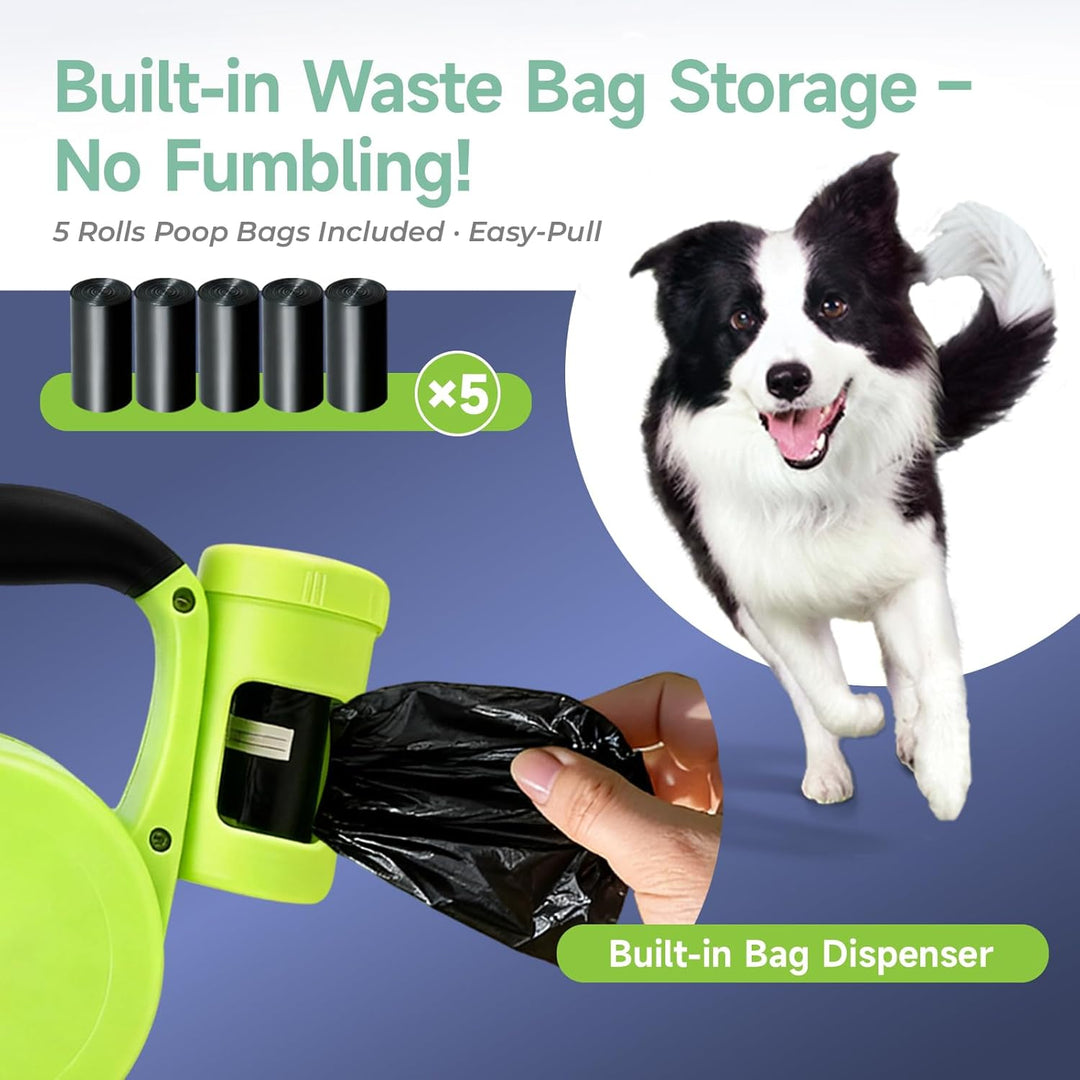 Hundeleine 5M mit Licht & Kotbeutel Set,Rollleine Hunde Leine für Mittelgrosse & Grosse Hunde (15-50