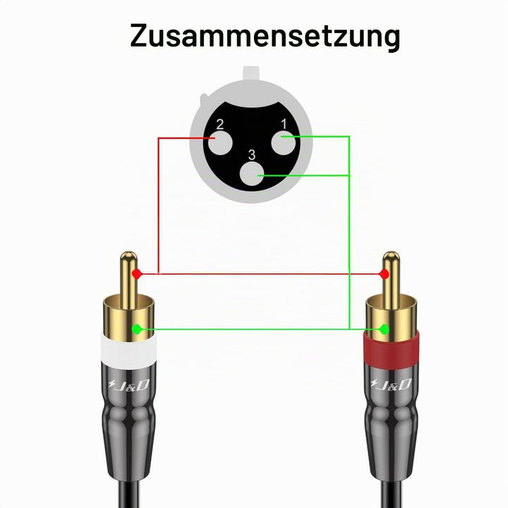 J&amp;D XLR Buchse zu Dual Cinch Stecker Kabel, PVC Schale Ungebalanced XLR zu 2 Cinch Y Splitter Patch