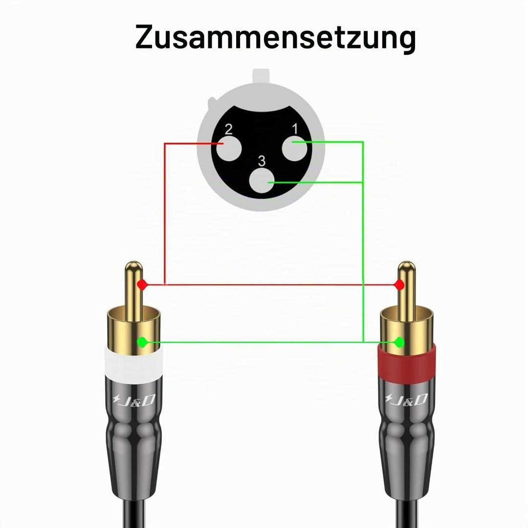 J&amp;D XLR Buchse zu Dual Cinch Stecker Kabel, PVC Schale Ungebalanced XLR zu 2 Cinch Y Splitter Patch