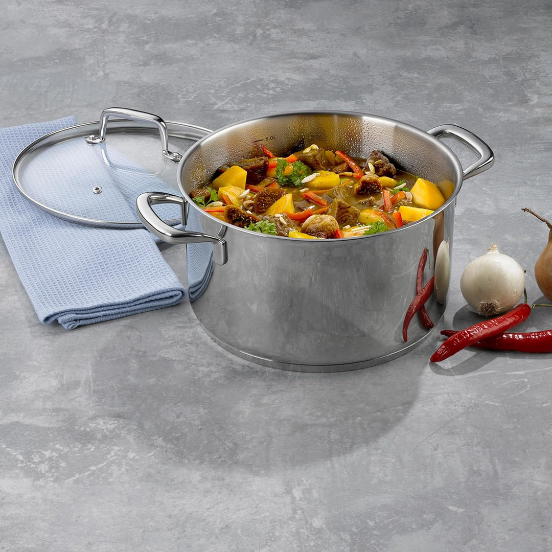 kela Fleischtopf 24 cm FLAVORIA, Kochtopf Induktion 5,5 L, Glasdeckel mit Dampfauslassventil, Innens