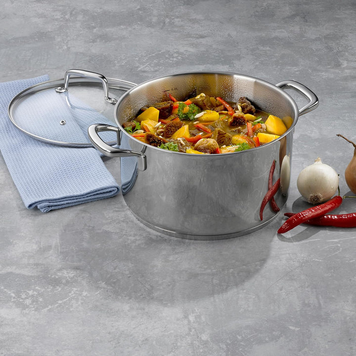 kela Fleischtopf 24 cm FLAVORIA, Kochtopf Induktion 5,5 L, Glasdeckel mit Dampfauslassventil, Innens