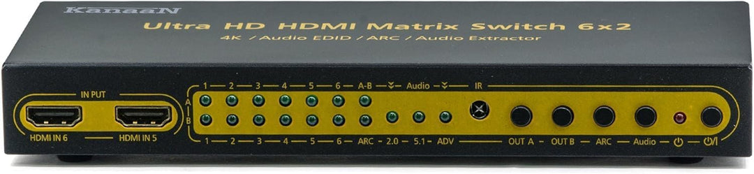 KanaaN Leicke 4K UltraHD HDMI 6x2 Matrix Switch mit Fernbedienung | 5.1 Surround SPDIF Optisch + Ste