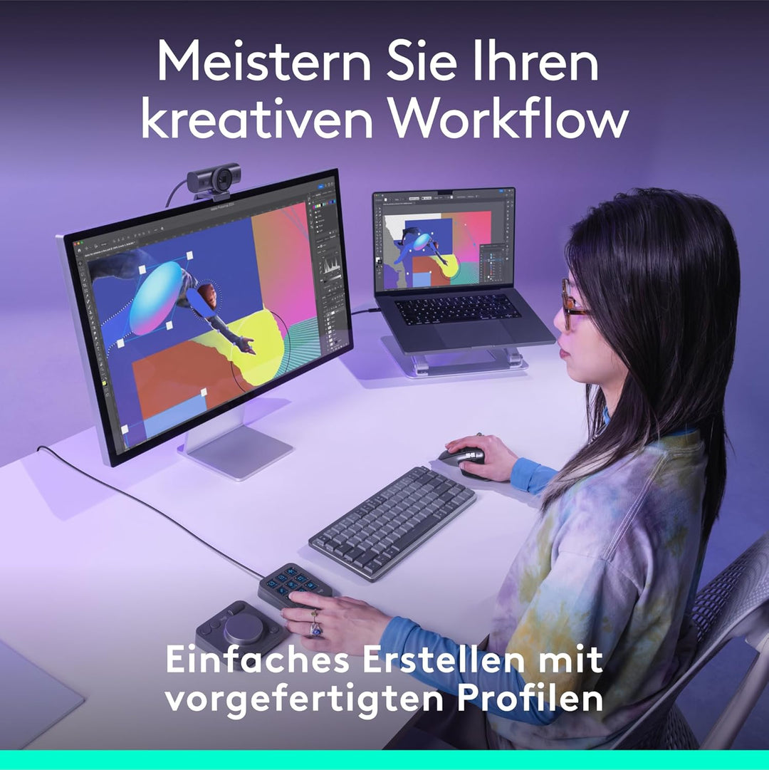 Logitech MX Creative Console, Programmierbares Tastenfeld mit 9 anpassbaren LCD-Tasten und Regler fü