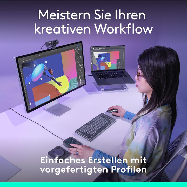 Logitech MX Creative Console, Programmierbares Tastenfeld mit 9 anpassbaren LCD-Tasten und Regler fü