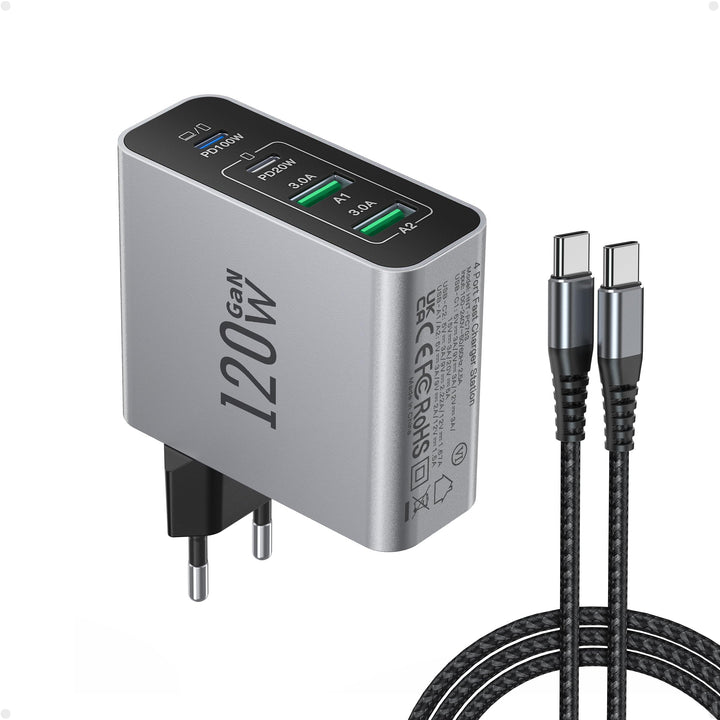 120W 4-Port USB C Ladegerät Mehrfach Mit USB-A, Schnellladegerät PD3.0 Power Adapter, Netzteil Für i