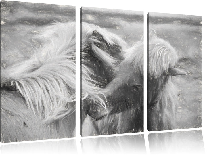Pixxprint Islandpferde Pony Kunst / 3-Teilig/Gesamtmass 120cm Leinwandbild bespannt auf Holzrahmen/W