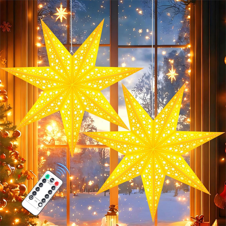 Weihnachtsdeko - LED Weihnachtsstern Beleuchtet zum Aufhängen,2 Stück Papierstern Beleuchtet 8 Leuch